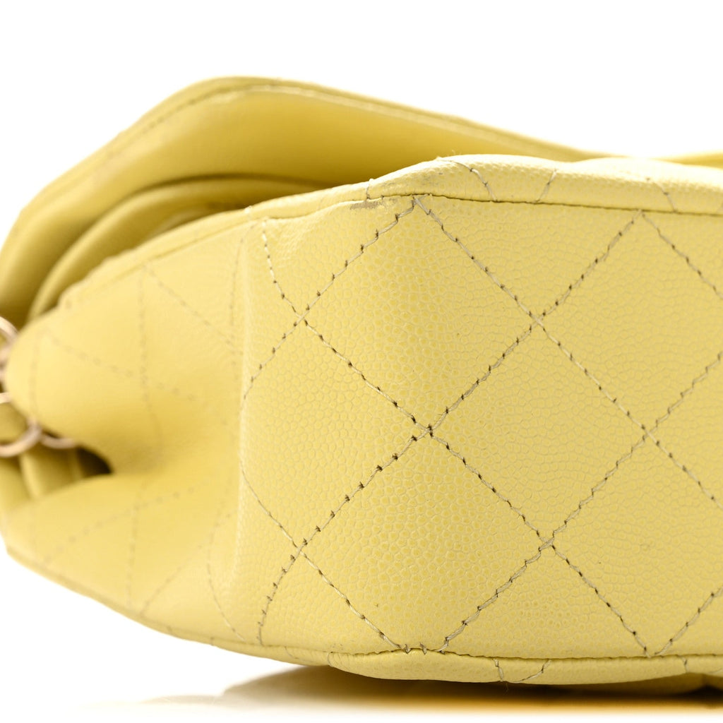 Caviar Quilted Small Double Flap Light Yellow