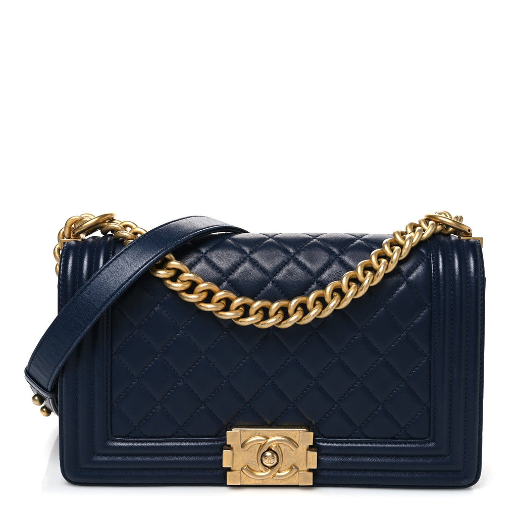 Lambskin Quilted Medium Boy Flap Dark Navy