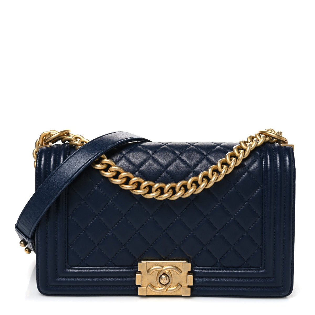Lambskin Quilted Medium Boy Flap Dark Navy