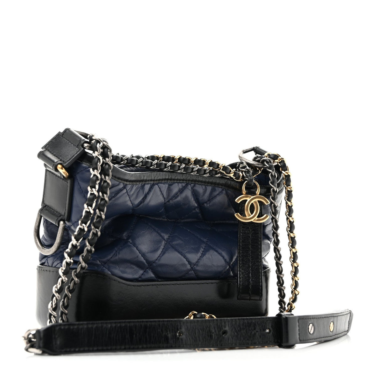 Aged Calfskin Quilted Small Gabrielle Hobo Navy Black