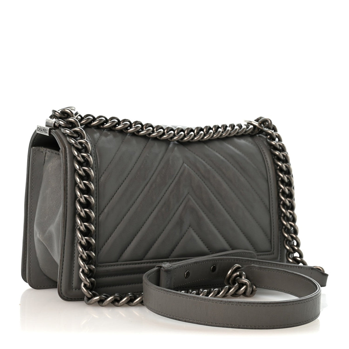 Lambskin Chevron Quilted Medium Boy Flap Grey