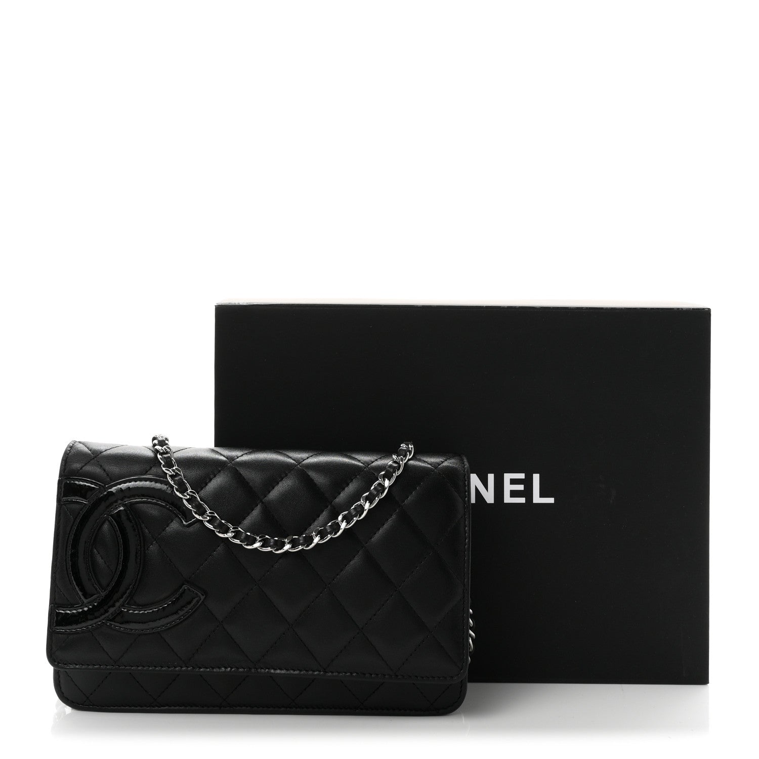 Calfskin Quilted Cambon Wallet on Chain WOC Black