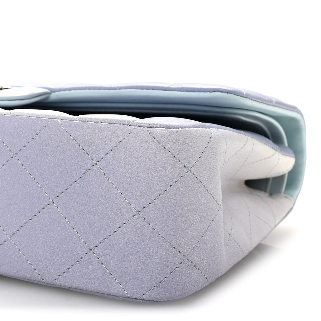 Perforated Lambskin Quilted Medium Double Flap Light Blue Light Purple White
