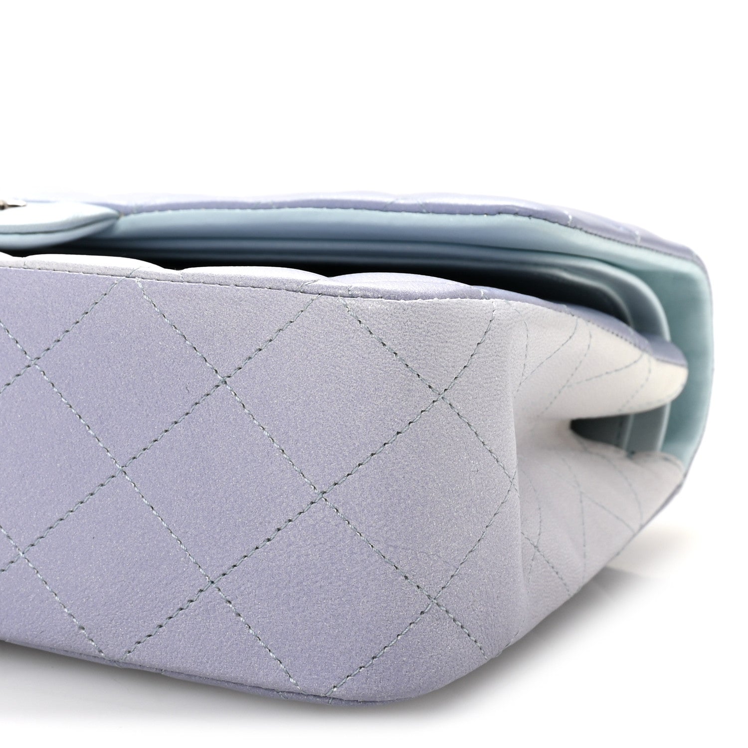 Perforated Lambskin Quilted Medium Double Flap Light Blue Light Purple White