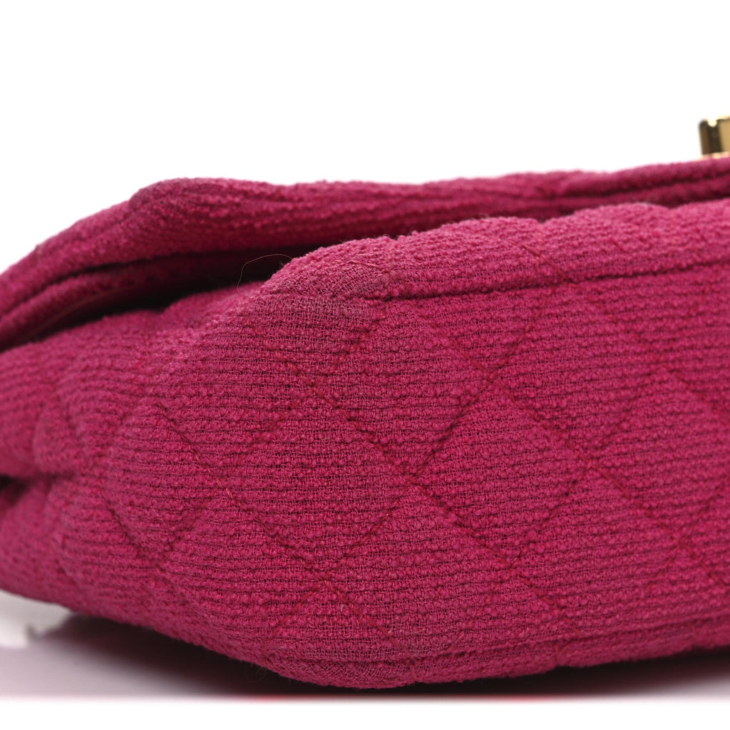 Tweed Quilted Medium Double Flap Fuchsia