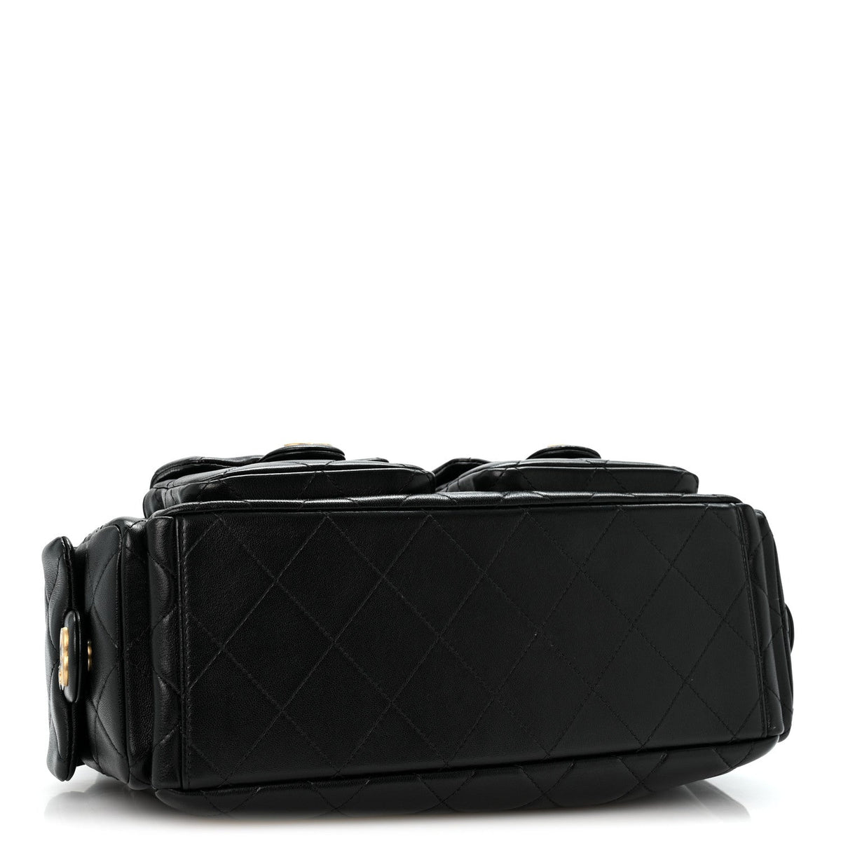 Shiny Lambskin Quilted Trendy Pockets Hobo Black