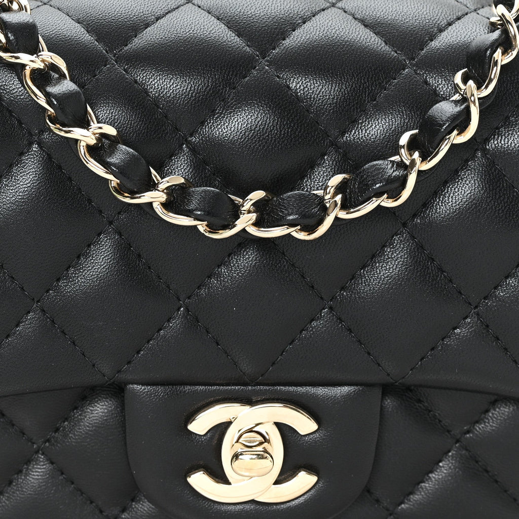 Lambskin Quilted Mini Square Flap Black