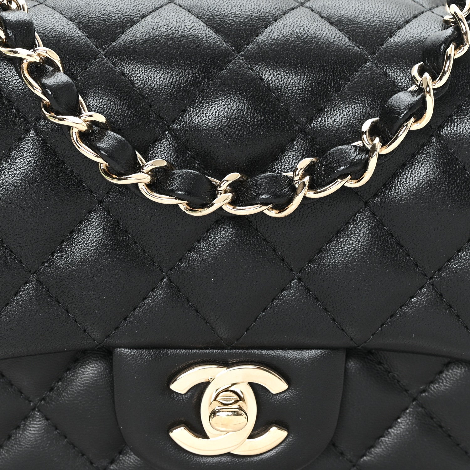 Lambskin Quilted Mini Square Flap Black