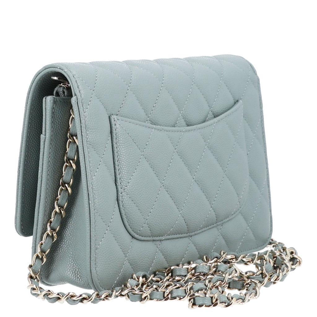 Caviar Quilted Wallet on Chain WOC Grey