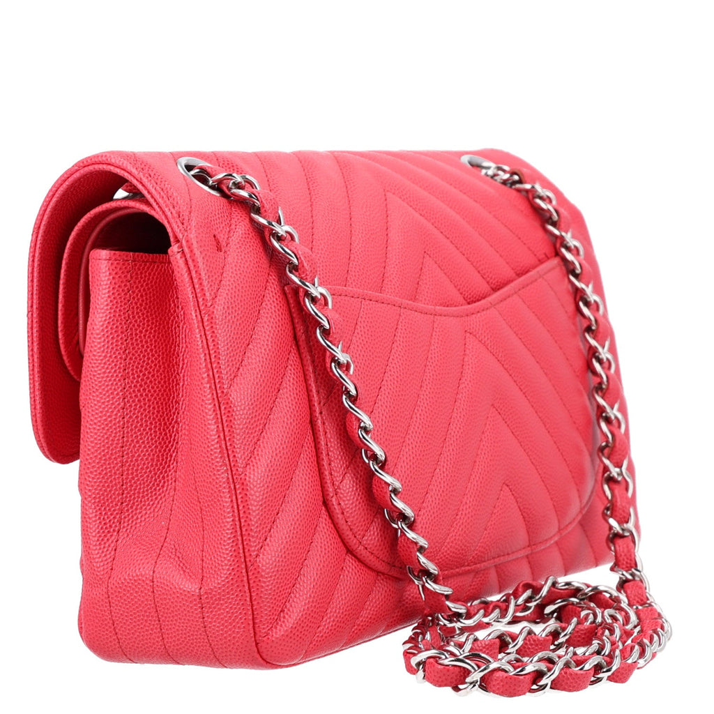 Caviar Chevron Quilted Small Double Flap Dark Pink