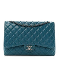 Lambskin Quilted Maxi Double Flap Turquoise