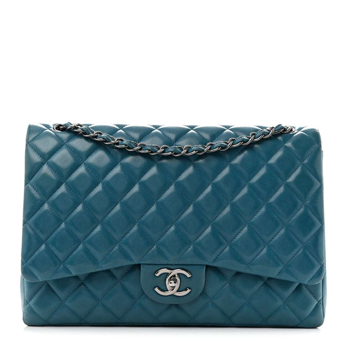 Lambskin Quilted Maxi Double Flap Turquoise