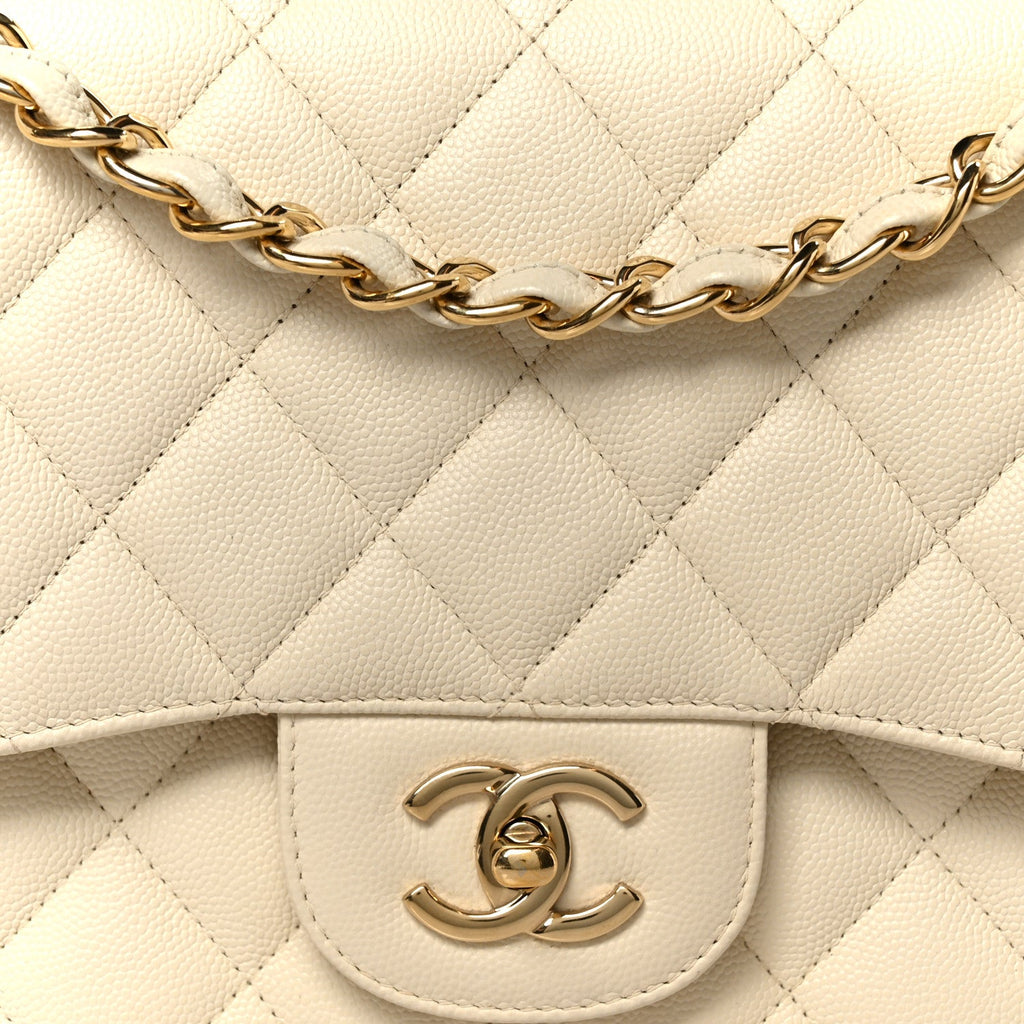 Caviar Quilted Jumbo Double Flap White