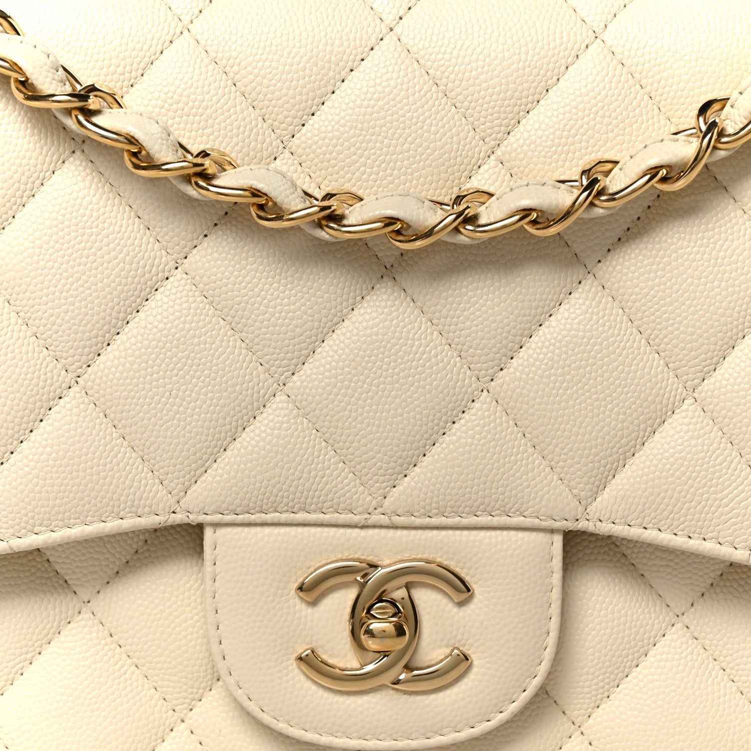 Caviar Quilted Jumbo Double Flap White