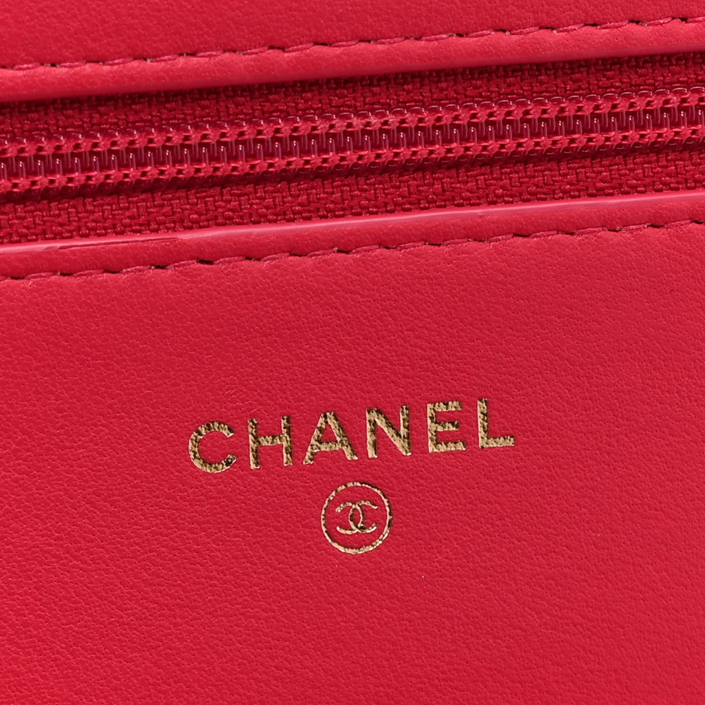 Lambskin Quilted Boy Wallet On Chain WOC Dark Pink