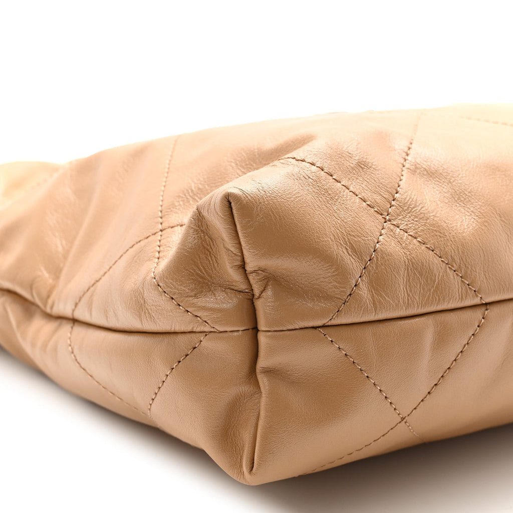 Shiny Calfskin Quilted Small Chanel 22 Beige