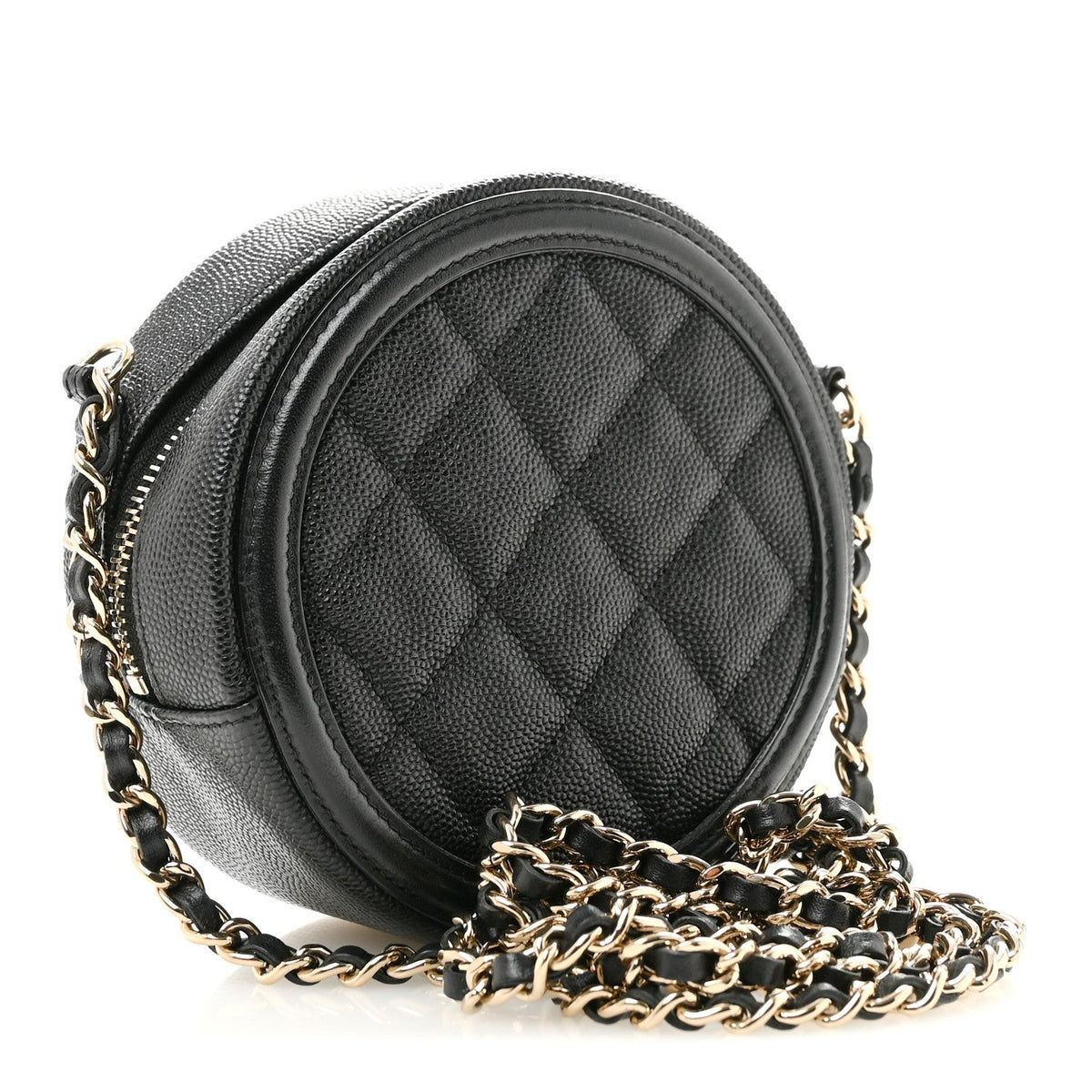 Caviar Quilted Round Filigree Crossbody Black