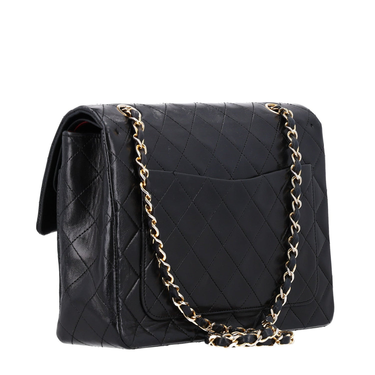 Lambskin Quilted Medium Double Flap Black