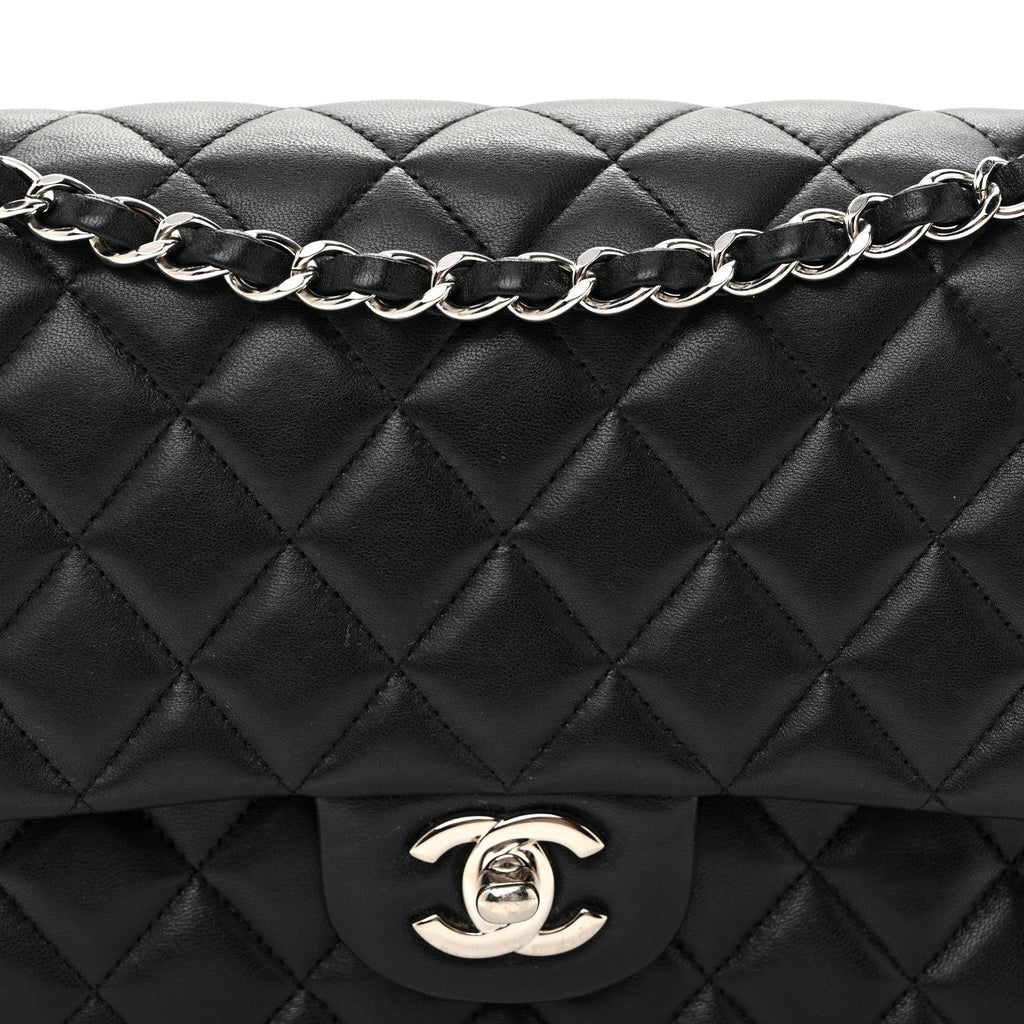 Lambskin Quilted Medium Double Flap  Black