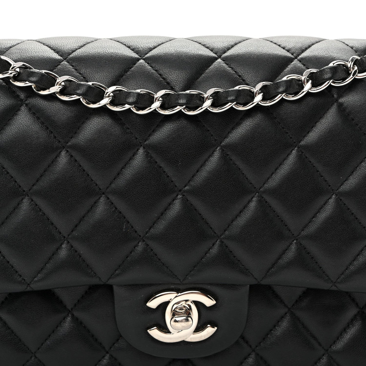 Lambskin Quilted Medium Double Flap  Black