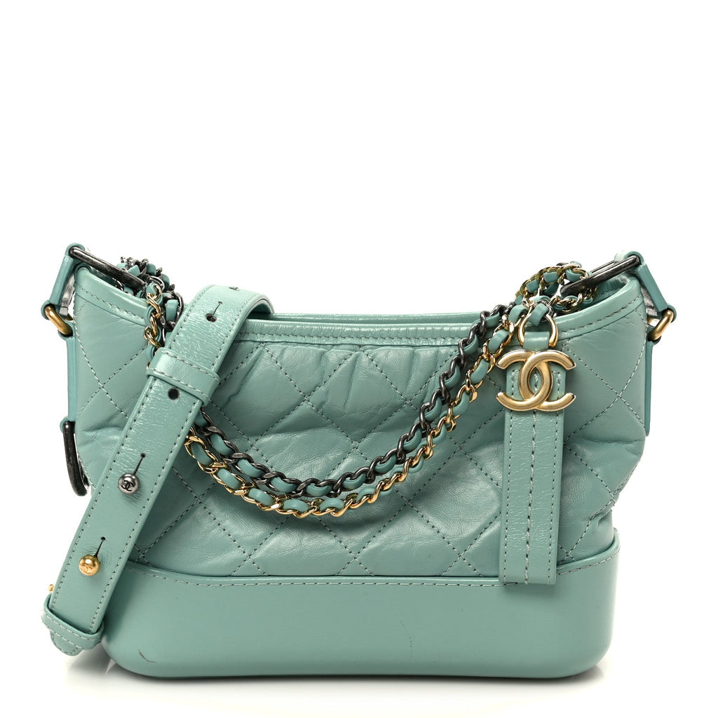 Aged Calfskin Quilted Small Gabrielle Hobo Green