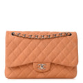 Iridescent Caviar Quilted Jumbo Double Flap Dark Beige