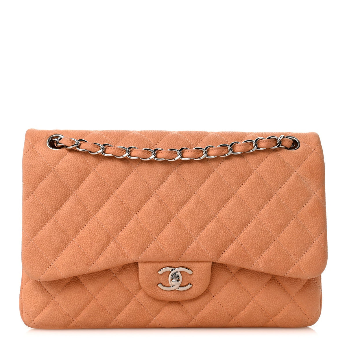 Iridescent Caviar Quilted Jumbo Double Flap Dark Beige