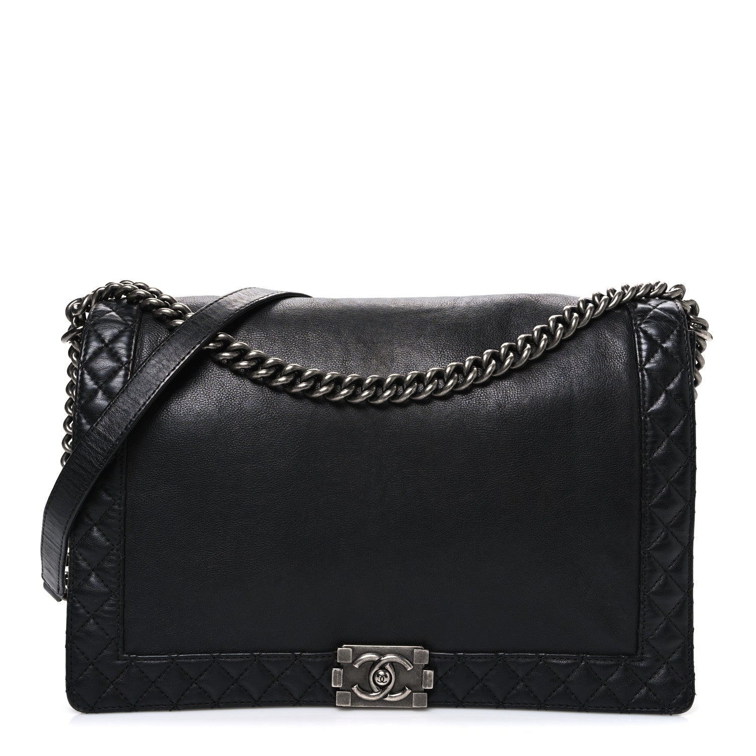 Calfskin Large Boy Reverso Flap Black