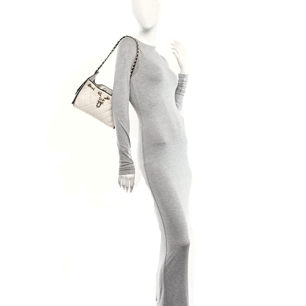 Canvas Calfskin Quilted Mini Chanel 25 Handbag Ecru Black