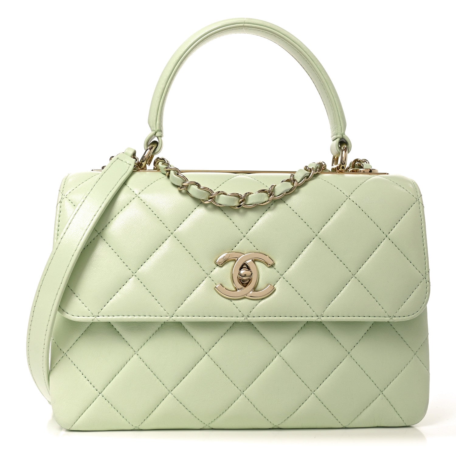 Lambskin Quilted Small Trendy CC Flap Dual Handle Bag Light Green