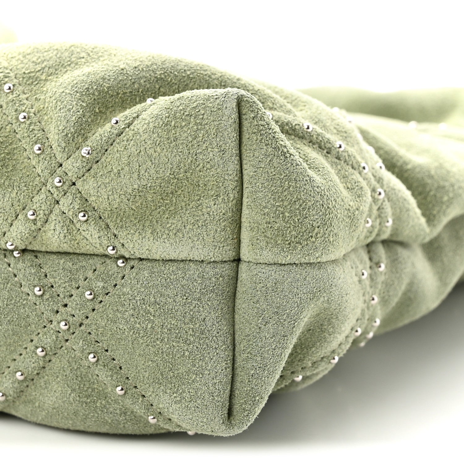 Suede Stitched Quilted Studded Mini Chanel 22 Light Green