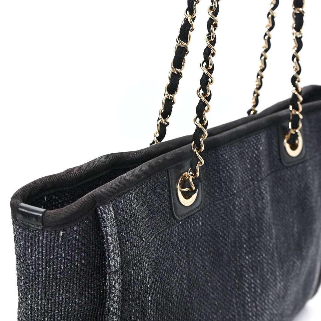 Woven Straw Raffia Small Deauville Tote Charcoal