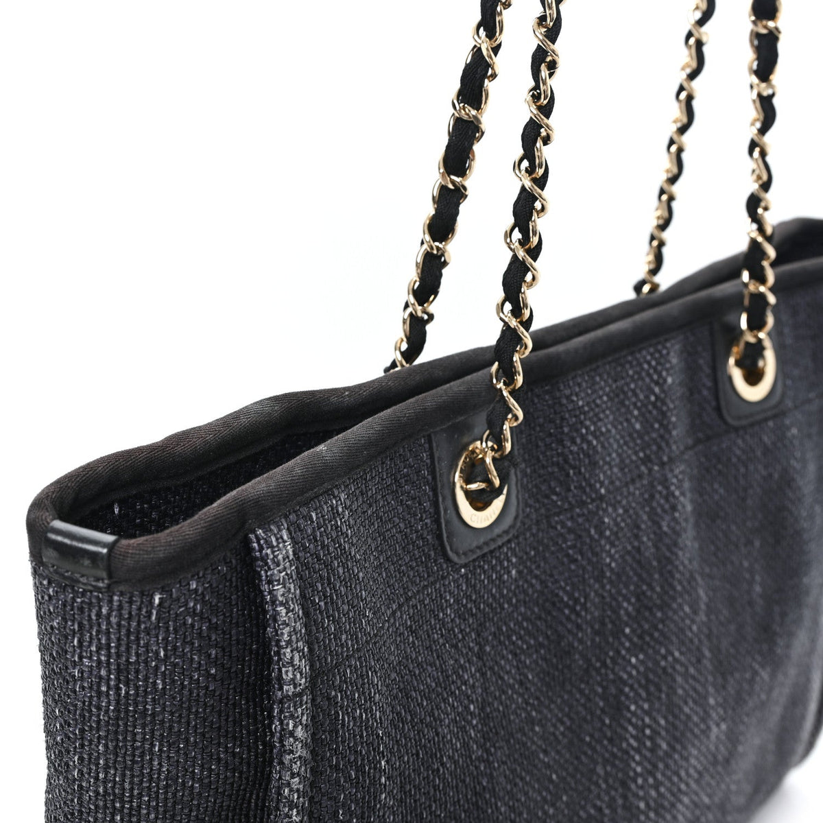 Woven Straw Raffia Small Deauville Tote Charcoal