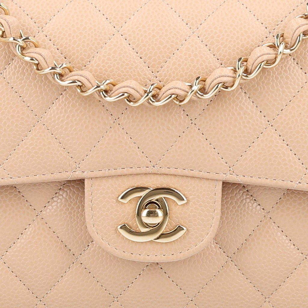 Caviar Quilted Small Double Flap Beige
