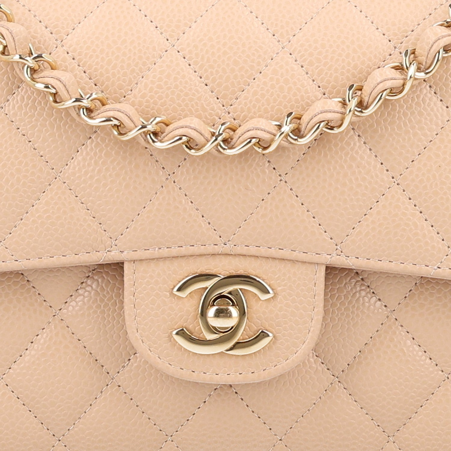 Caviar Quilted Small Double Flap Beige