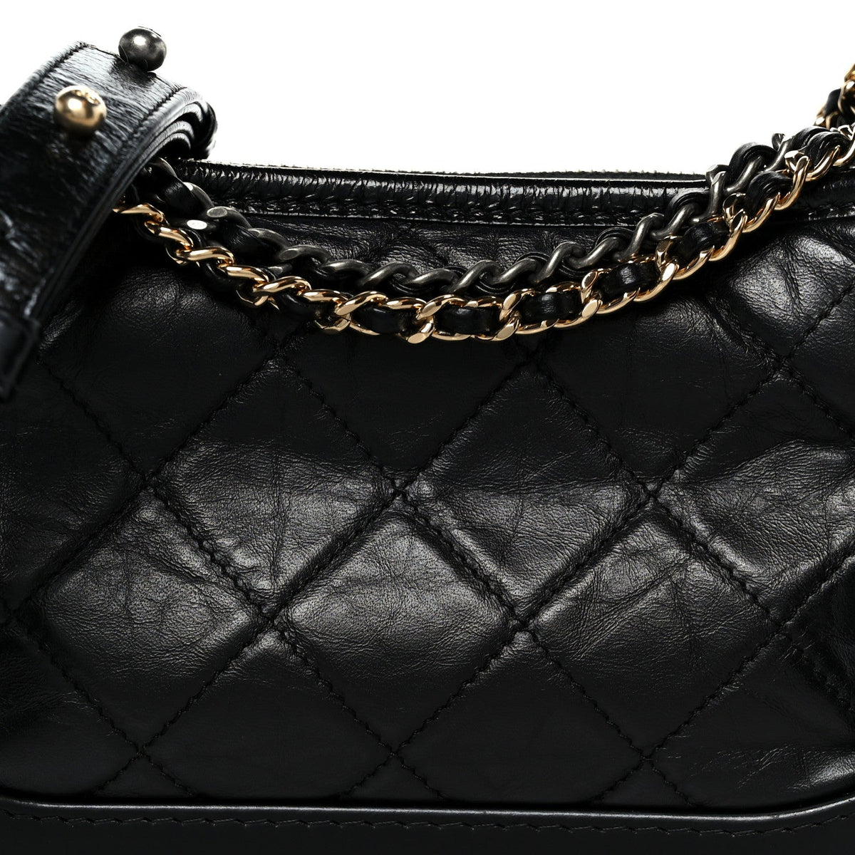 Aged Calfskin Quilted Small Gabrielle Hobo Black
