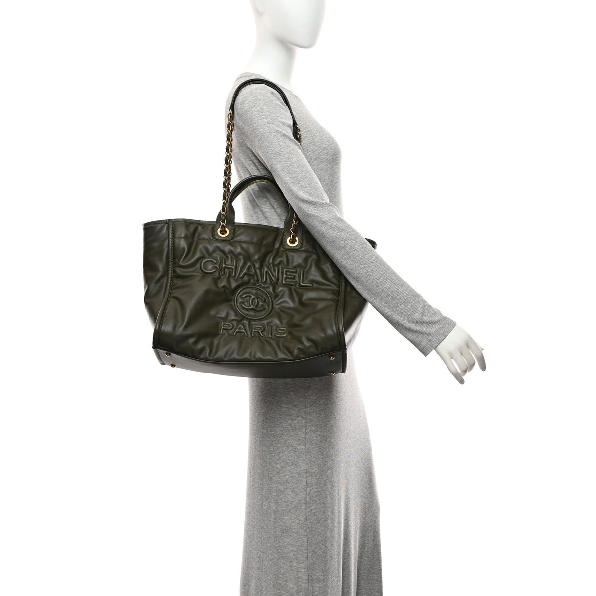 Calfskin Embossed Medium Deauville Tote Khaki