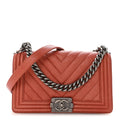 Metallic Caviar Chevron Quilted Medium Boy Flap Orange