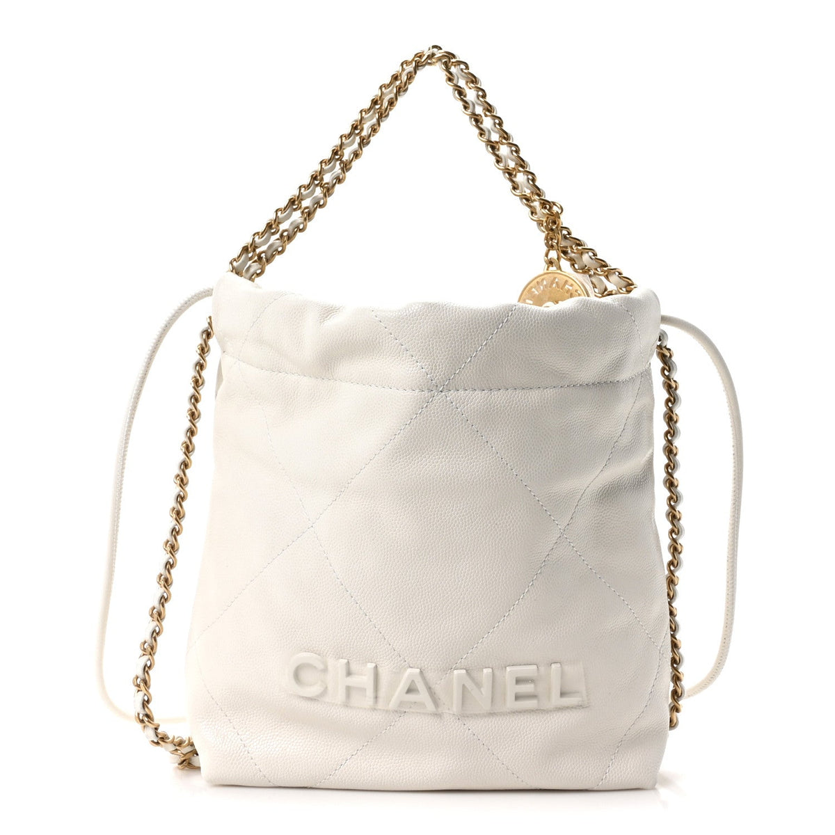 Shiny Caviar Quilted Monochrome Mini Chanel 22 White