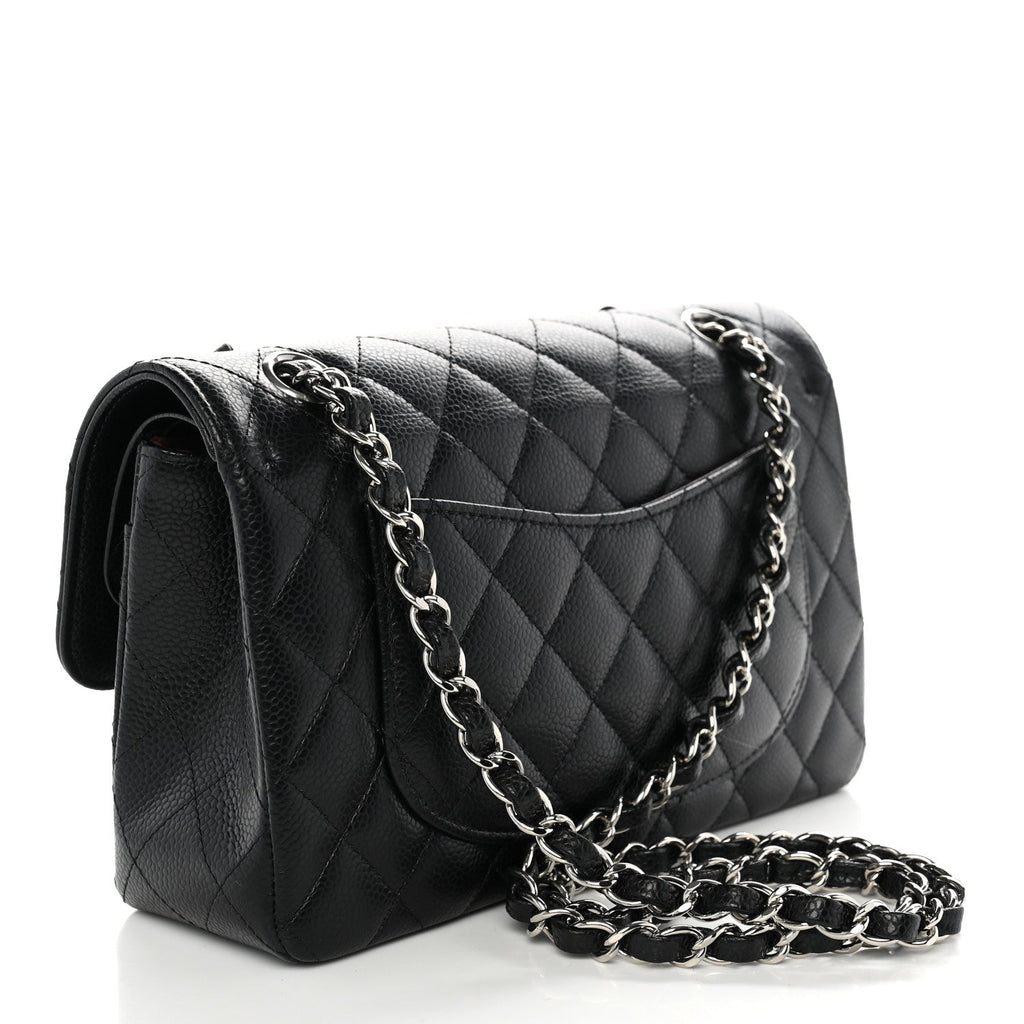 Caviar Quilted Small Double Flap Black