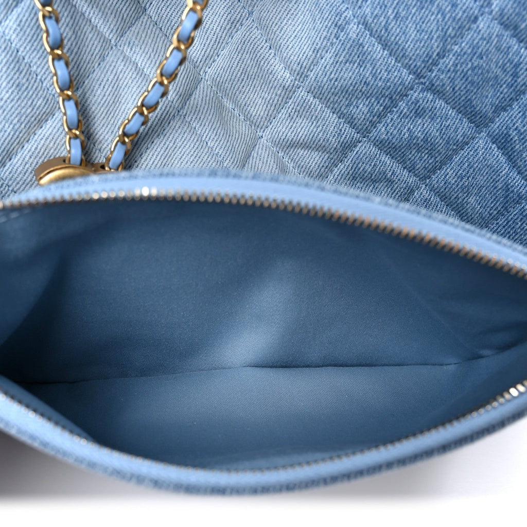 Washed Denim Quilted Medium Chanel 25 Handbag Blue