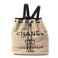 Striped Canvas Large Deauville Backpack Beige