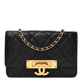 Lambskin Quilted Golden Class Wallet on Chain WOC Black