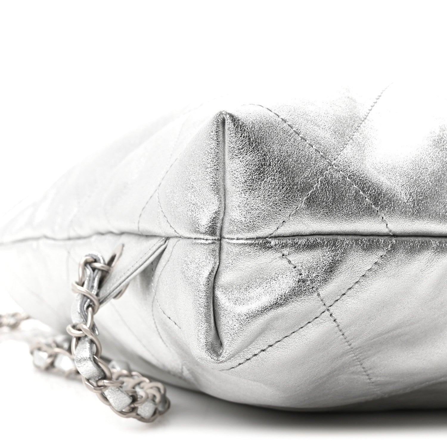 Metallic Calfskin Quilted Chanel 22 Backpack Silver