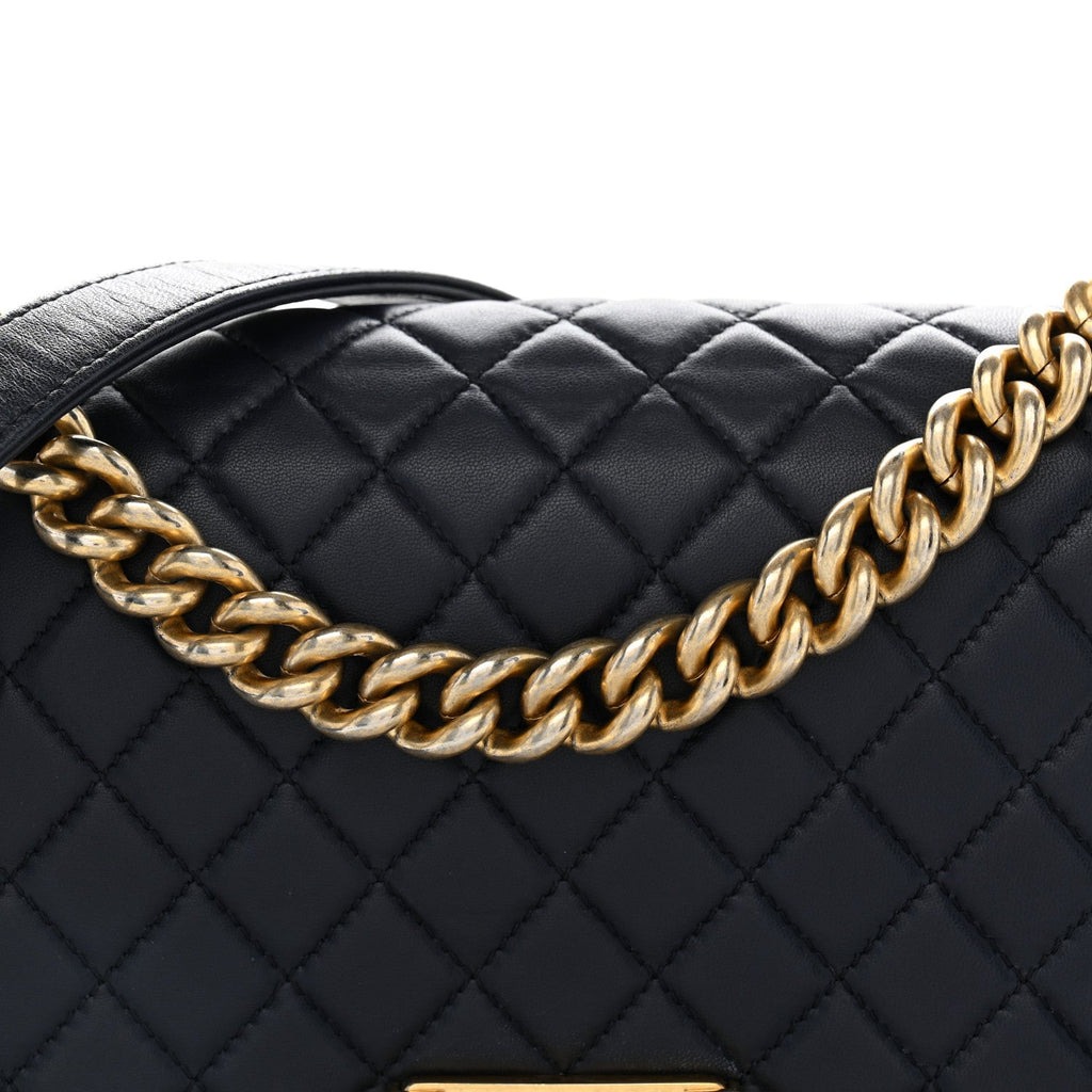 Lambskin Quilted Medium Boy Flap Dark Dark Navy