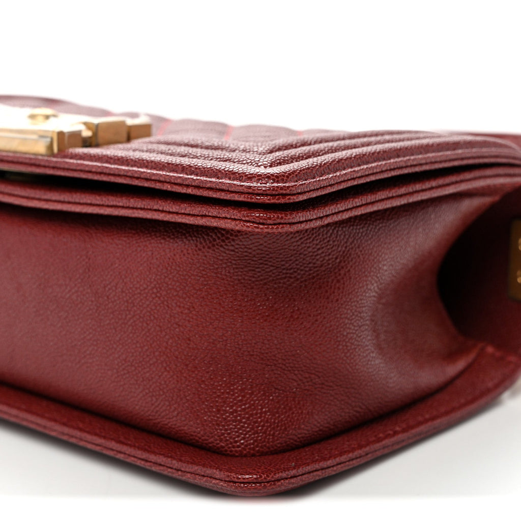 Caviar Quilted Small Boy Flap Burgundy