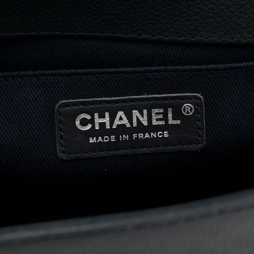 Caviar Stitched Medium Boy Flap Blue