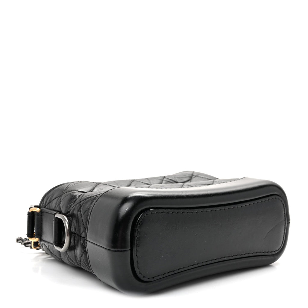 Aged Calfskin Quilted Small Gabrielle Hobo  Black