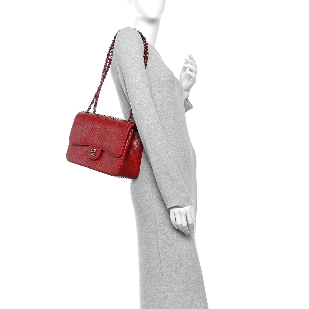 Snakeskin Jumbo Double Flap Red