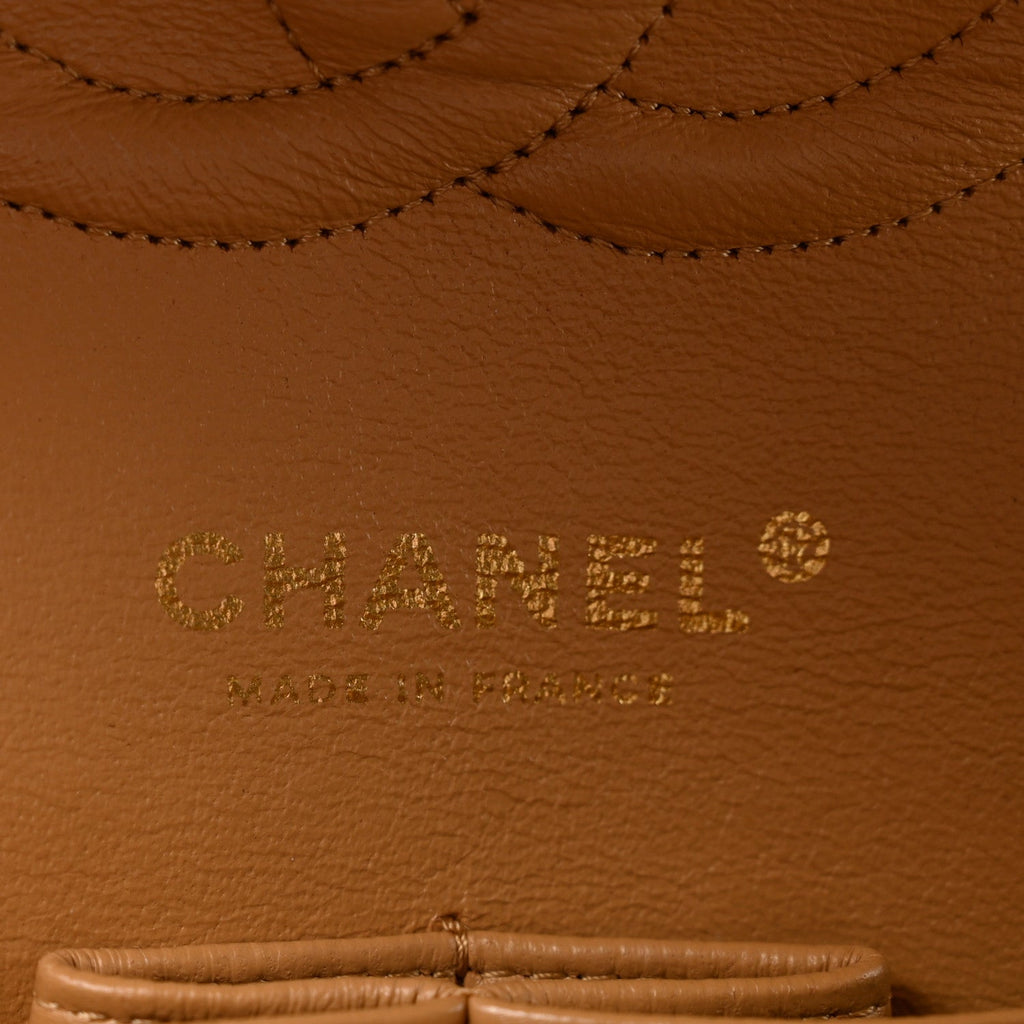 Lambskin Quilted Medium Double Flap Beige